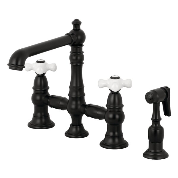 English Country 8" Bridge Kitchen Faucet W/ Sprayer, Black